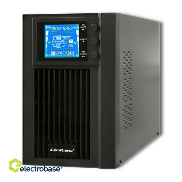 Qoltec 53042 Uninterruptible Power Supply | On-line | Pure Sine Wave | 1kVA | 800W | LCD фото 1