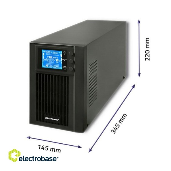 Qoltec 53042 Uninterruptible Power Supply | On-line | Pure Sine Wave | 1kVA | 800W | LCD image 6