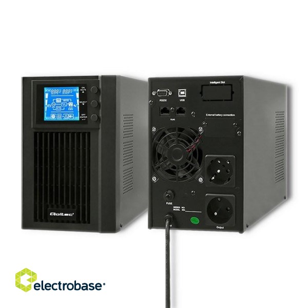 Qoltec 53042 Uninterruptible Power Supply | On-line | Pure Sine Wave | 1kVA | 800W | LCD paveikslėlis 7