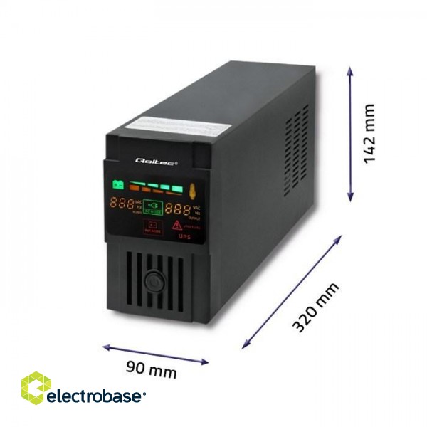 Qoltec 53952 Uninterruptible Power Supply | Monolith | 800VA | 480W | LCD | USB image 4