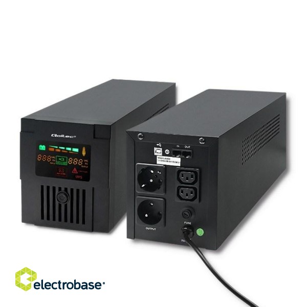 Qoltec 53954 Uninterruptible Power Supply | Monolith | 1200VA | 720W | LCD | USB image 6