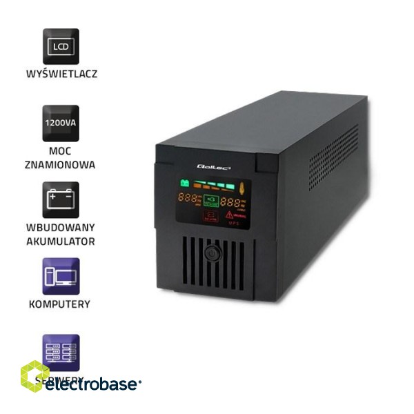 Qoltec 53954 Uninterruptible Power Supply | Monolith | 1200VA | 720W | LCD | USB image 3