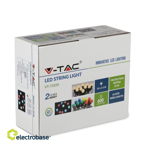 V-TAC Garden Girland (string) LED 10 meters 20 bulbs 0.5W VT-71020 RGBY 600lm image 2