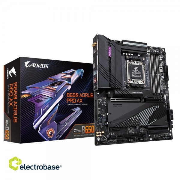 Gigabyte B650 AORUS PRO AX Motherboard - Supports AMD Ryzen 8000 CPUs, 16*+2+1 Phases Digital VRM, up to 8000MHz DDR5 (OC), 1xPCIe 5.0 + 2xPCIe 4.0 M.2, Wi-Fi 6E, 2.5GbE LAN, USB 3.2 Gen 2 фото 1