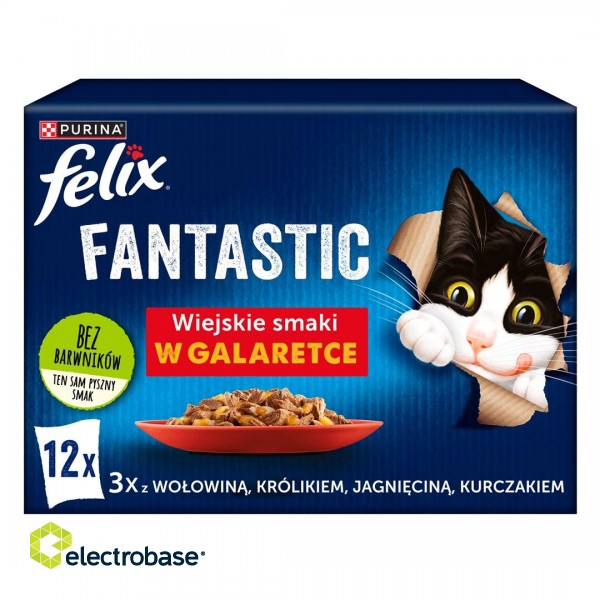 Felix Fantastic country flavors in jelly beef, chicken, lamb, rabbit - (12 x 85 g) paveikslėlis 1