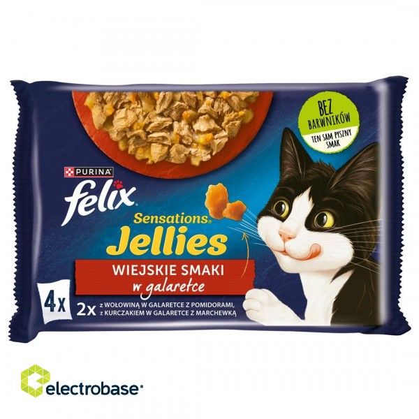 Felix Sensations - beef with tomato and chicken with carrot in jelly - Wet food for cats - 4 x 85g image 1