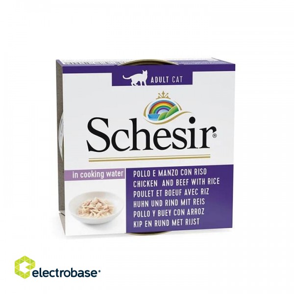 SCHESIR in cooking water Chicken and beef with rice - wet cat food - 85 g image 1