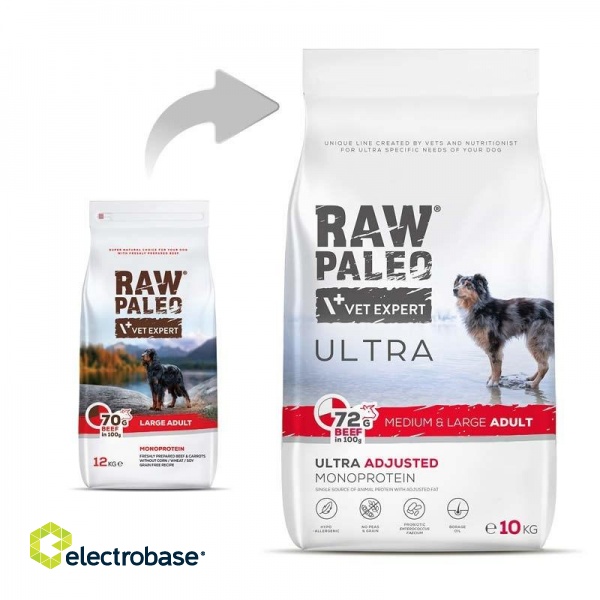 RAW PALEO Ultra Medium&Large Adult Beef - dry dog ​​food - 10 kg paveikslėlis 3