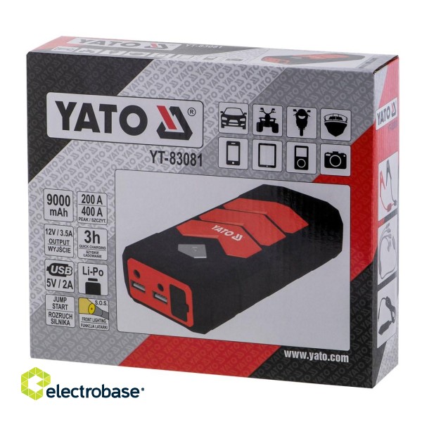 Car jump starter YATO YT-83081 car power bank 9000 mAh 9000 mAh Black, Orange image 9