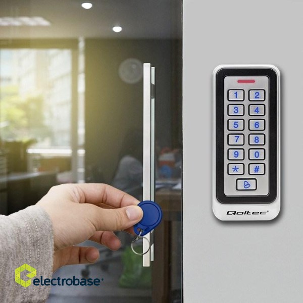 Qoltec 52442 Code lock RHEA with RFID reader | Code | Card | key fob |Doorbell | IP68 | EM фото 2