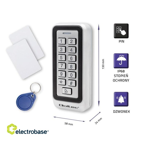Qoltec 52442 Code lock RHEA with RFID reader | Code | Card | key fob |Doorbell | IP68 | EM paveikslėlis 7