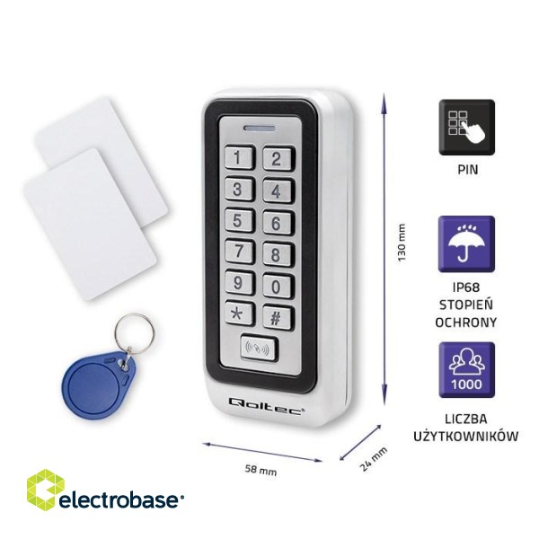 Qoltec 52443 Code lock TRITON with RFID reader Code | Card | key fob | IP68 | EM image 2