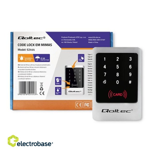 Qoltec 52444 Code lock MIMAS with RFID reader Code | Card | key fob | Doorbell button | IP68 | EM image 8
