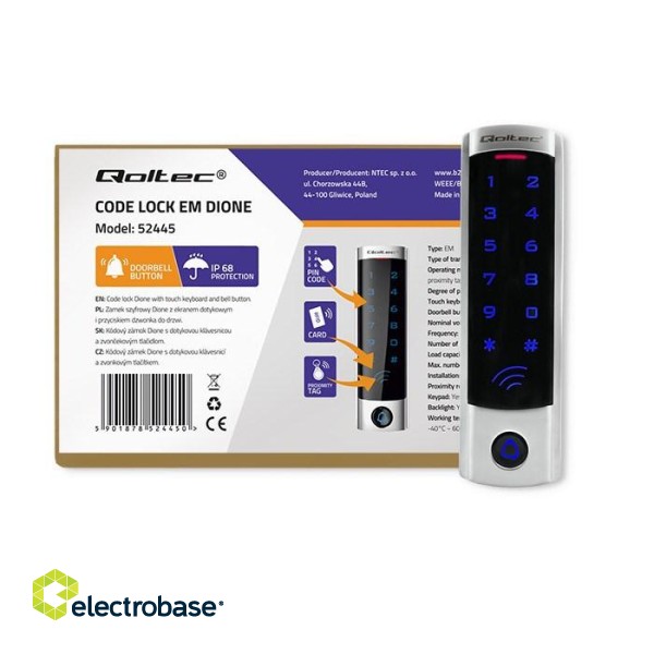 Qoltec 52445 Code lock DIONE with RFID reader Code | Card | key fob | Doorbell button | IP68 | EM image 8