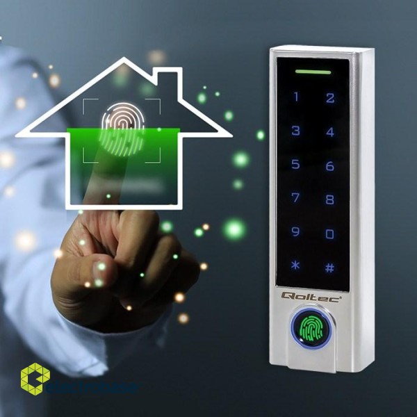 Qoltec 52449 Code lock PROTEUS with fingerprint reader | RFID | Code | Card | key fob | Doorbell | IP68 | EM image 10