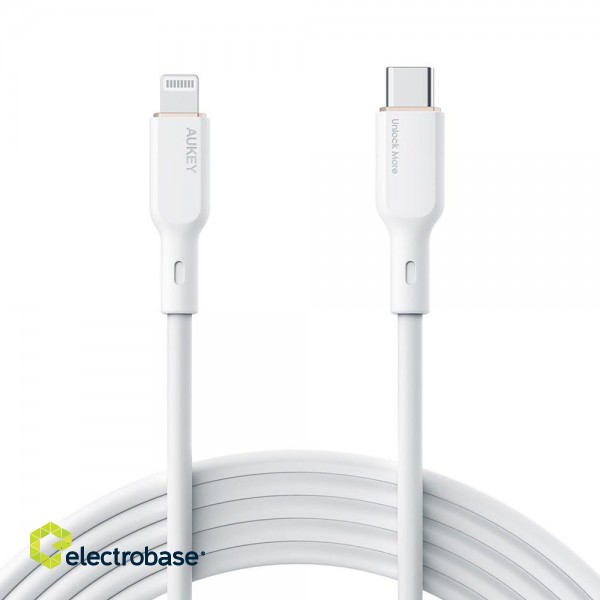 AUKEY CB-SCL2 Power Delivery USB C - Lightning Apple 1.8m 27W 3A Silicon Cable White image 2