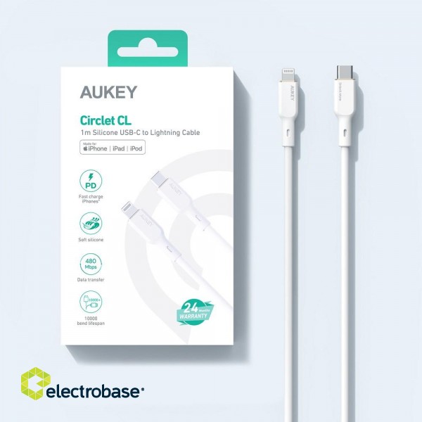 AUKEY CB-SCL2 Power Delivery USB C - Lightning Apple 1.8m 27W 3A Silicon Cable White image 9