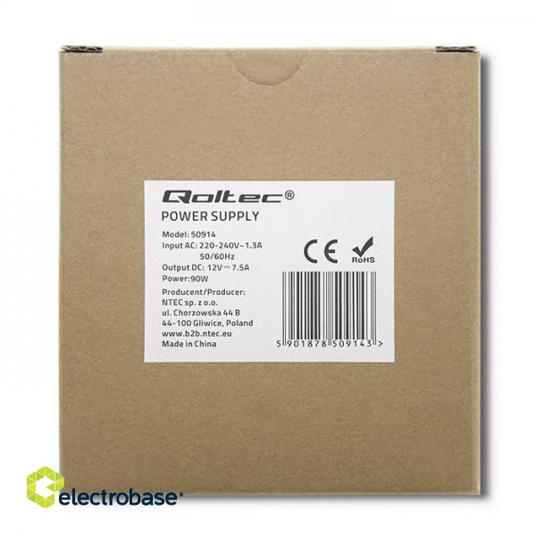 Qoltec 50914 DIN rail power supply | 90W | 12V | 7.5A | White | Slim image 3