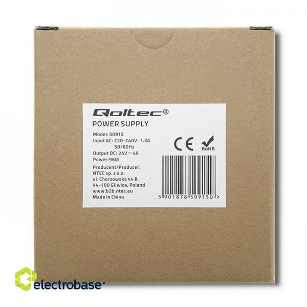 Qoltec 50915 DIN rail power supply | 96W | 24V | 4A | White | Slim image 3