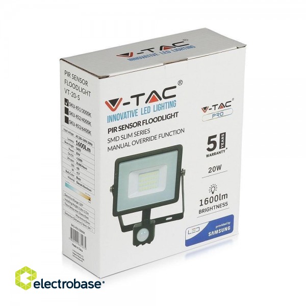 V-TAC LED floodlight with motion sensor 20W 3000K 1600lm image 4