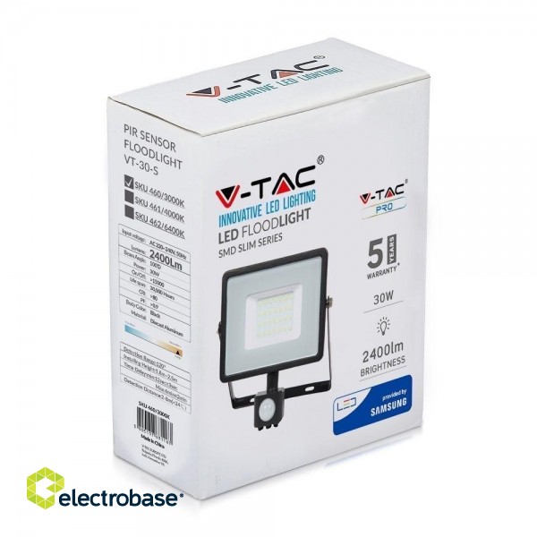 V-TAC LED floodlight with motion sensor 30W 3000K 2400lm paveikslėlis 4