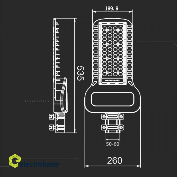 LED street luminaire V-TAC SAMSUNG CHIP 150W Lenses 110st 135Lm/W VT-154ST 4000K 20300lm paveikslėlis 7