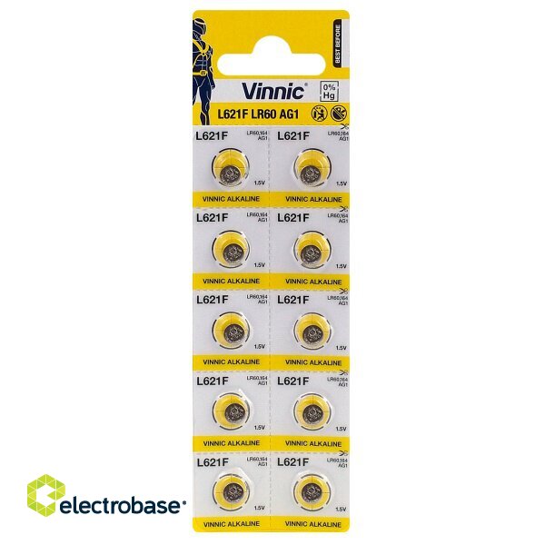 BATG1.VNC10; G1 paristot Vinnic Alkaline LR621/AG1 10 kpl:n pakkauksessa.