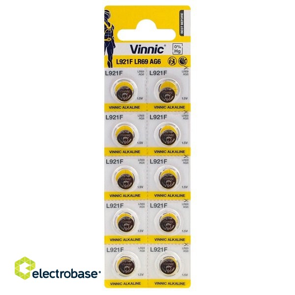 BATG6.VNC10; G6 paristot Vinnic Alkaline LR921/SR920/371 10 kpl:n pakkauksessa.