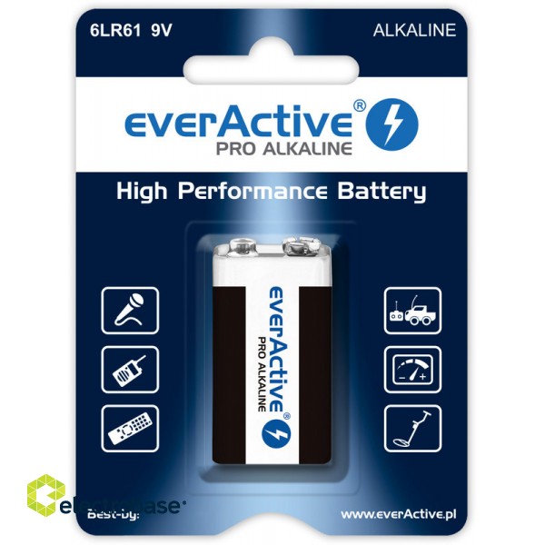 BAT9.ALK.eAP1; 6LR61/9V baterijas 9V everActive Pro Alkaline MN1604/522 iepakojumā 1 gb.