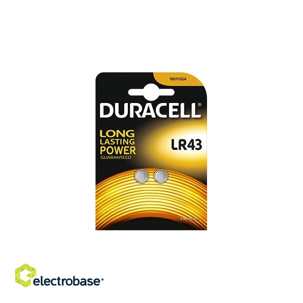 G12 baterijas 1.5V Duracell Alkaline LR43/186 iepakojumā 2 gb.
