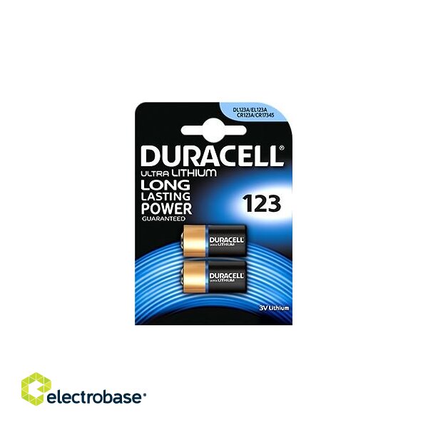 CR123 baterijas 3V Duracell litija DL123A iepakojumā 2 gb.