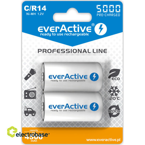 AKC.eA.PL2; R14/C batteries 1.2V everActive Professional line Ni-MH 5000 mAh in a package of 2 pcs.