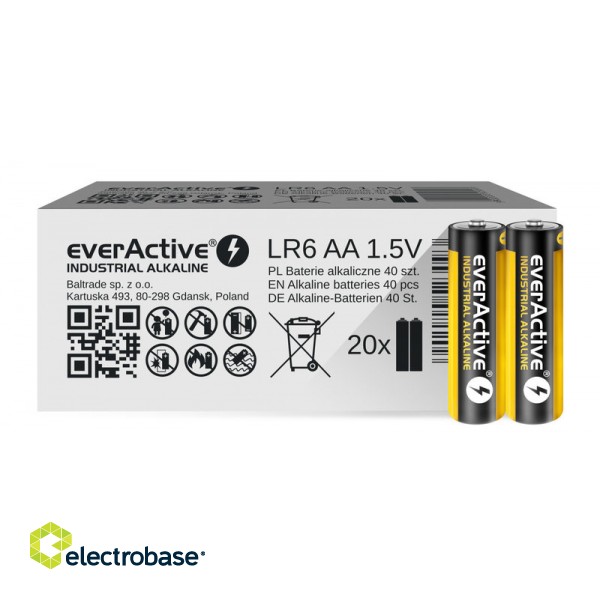 БАТАА.АЛК.еАИ40; Батарейки LR6/AA 1,5В everActive Industrial Alkaline MN1500/E91 в упаковке по 40 шт фото 1