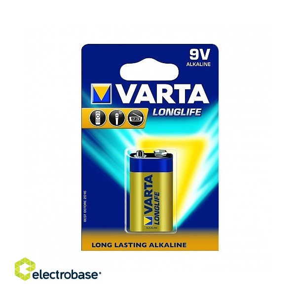 BAT9.ALK.VL1; 6LR61/9V baterijas Varta Longlife Alkaline MN1604/4122 iepakojumā 1 gb.