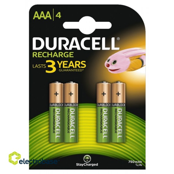 AKAAA.D4; R03/AAA akumulatori 1.2V Duracell Recharge sērija Ni-MH HR03 750 mAh iepakojumā 4 gb.
