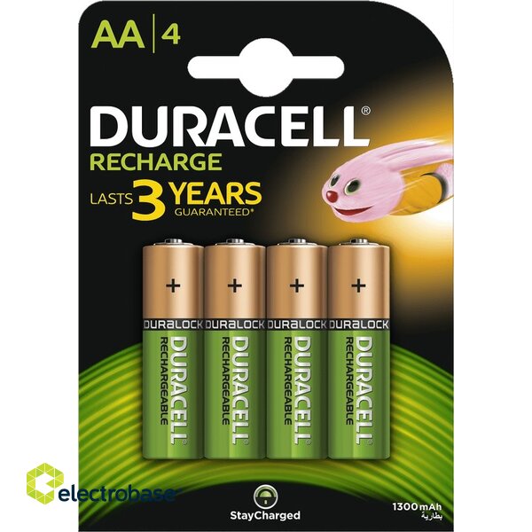 AKAA.D4; R6/AA baterijos 1.2V Duracell Recharge serijos Ni-MH HR6 1300 mAh pakuotėje 4 vnt.
