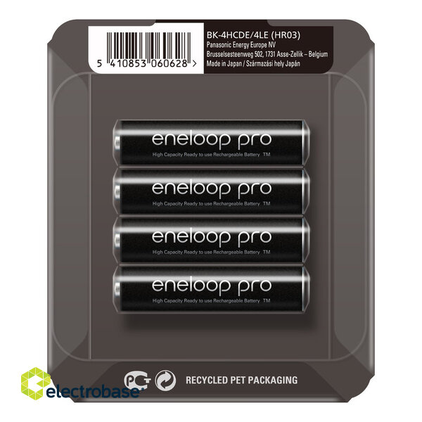 AKAAA.ENP4SP; R03/AAA akumulatori 1.2V Eneloop Pro Ni-MH BK-4HCDE/4LE iepakojumā 4 gb. image 1