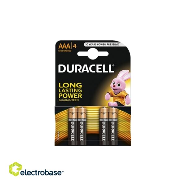 БАТААА.АЛК.DB4; Батарейки LR03/AAA 1,5В Duracell BASIC серии Alkaline MN2400 в упаковке по 4 шт.