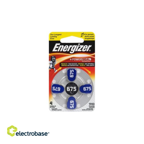 Size 675 batteries 1.45V Energizer Zn-Air PR44 in a package of 4 pcs.