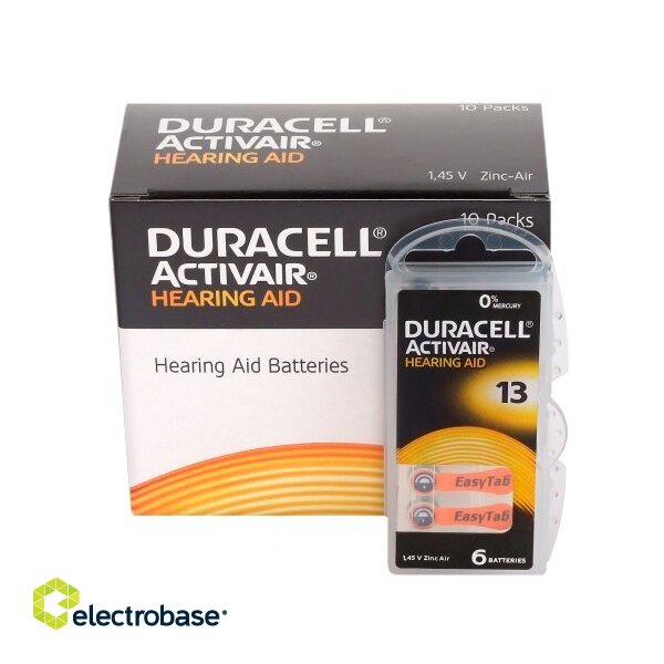 Koko 13, kuulolaitteen paristo, 1,45 V Duracell Zn-Air PR48 6 kpl:n pakkauksessa. image 2