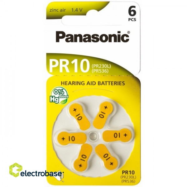 Size 10, Hearing Aid Battery, Panasonic Zn-Air PR70 in a pack of 6 pcs.