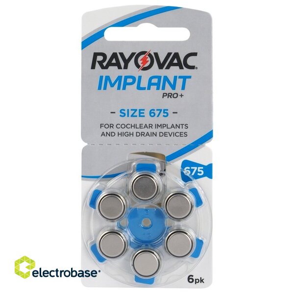 Koko 675, kuulolaitteen paristo, 1,45 V Rayovac Implant Pro Zn-Air PR44 6 kpl:n pakkauksessa. image 2