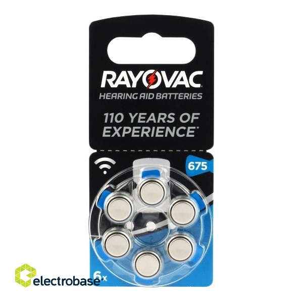 Size 675, Hearing Aid Battery, 1.45V Rayovac Special Zn-Air PR44 in a package of 6 pcs.