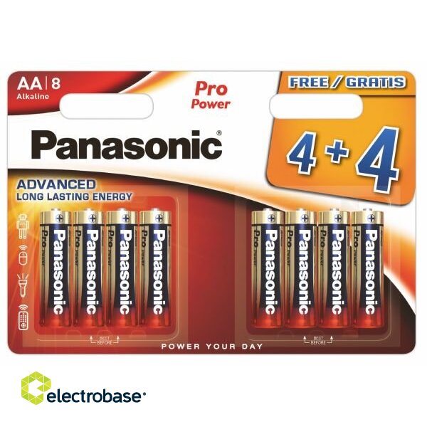 BATAA.ALK.PPP8; LR6/AA baterijas Panasonic PRO Power Alkaline MN1500/E92 iepakojumā 8 gb.