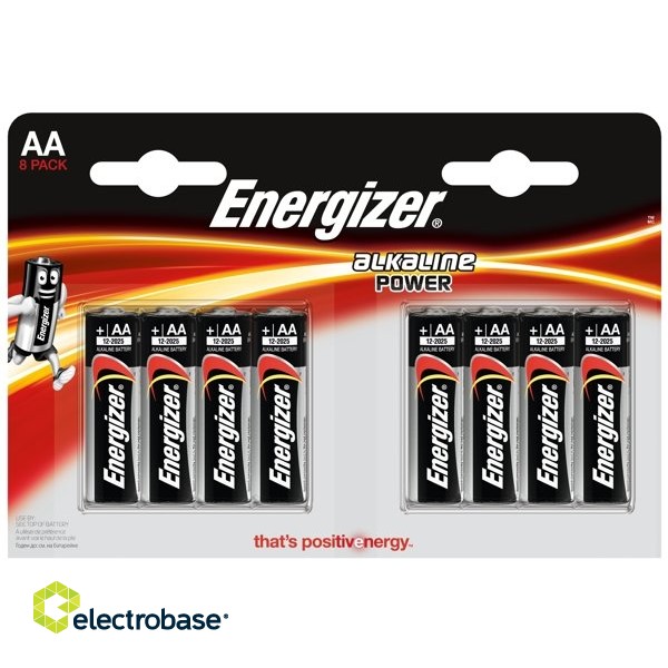 BATAA.ALK.EP8; LR6/AA baterijas 1.5V Energizer Power Alkaline MN1500/E91 iepakojumā 8 gb.