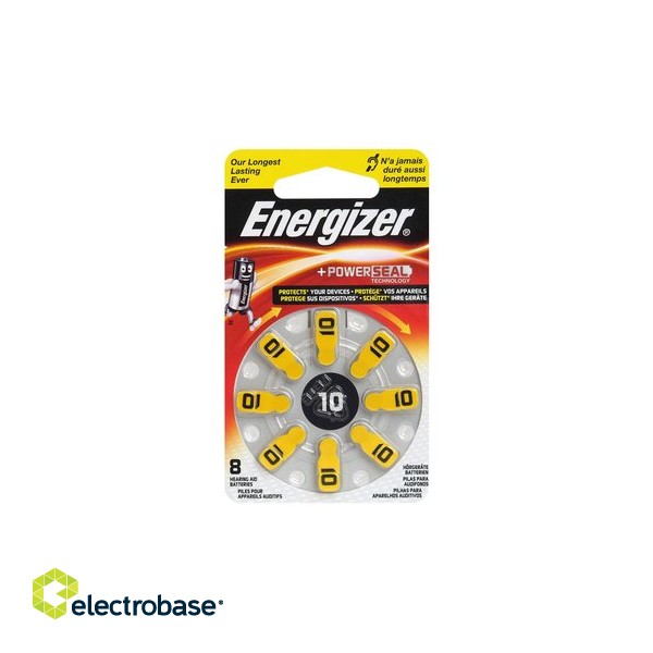 Size 10 batteries 1.45V Energizer Zn-Air PR70 in a package of 8 pcs.