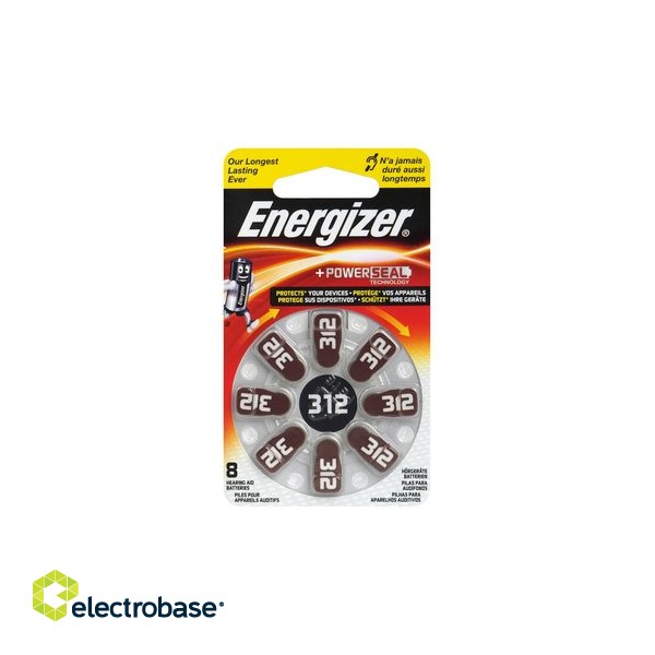 Size 312 batteries 1.45V Energizer Zn-Air PR41 in a package of 8 pcs.