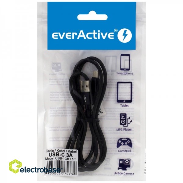 USB-C 3.0 vyriškas / USB A vyriškas 1.0m everActive CBB-1CB 3.0A juodas pakuotėje 1 vnt. paveikslėlis 2