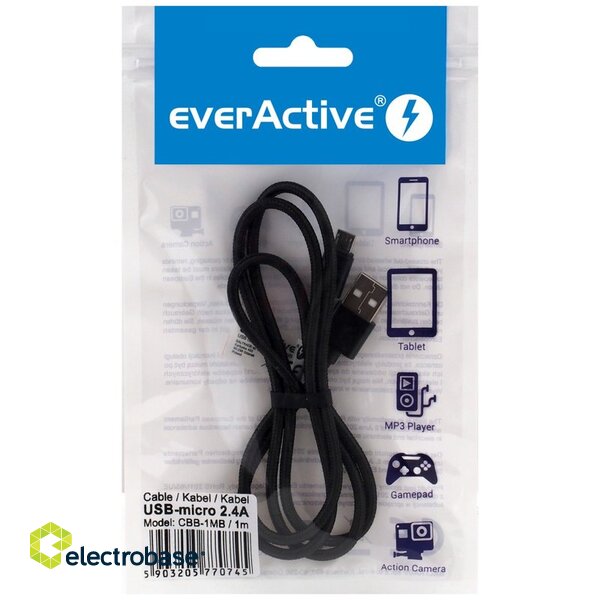 USB micro B laidas / USB A 1.0m everActive CBB-1MB 2.4A pakuotėje 1 vnt. paveikslėlis 2