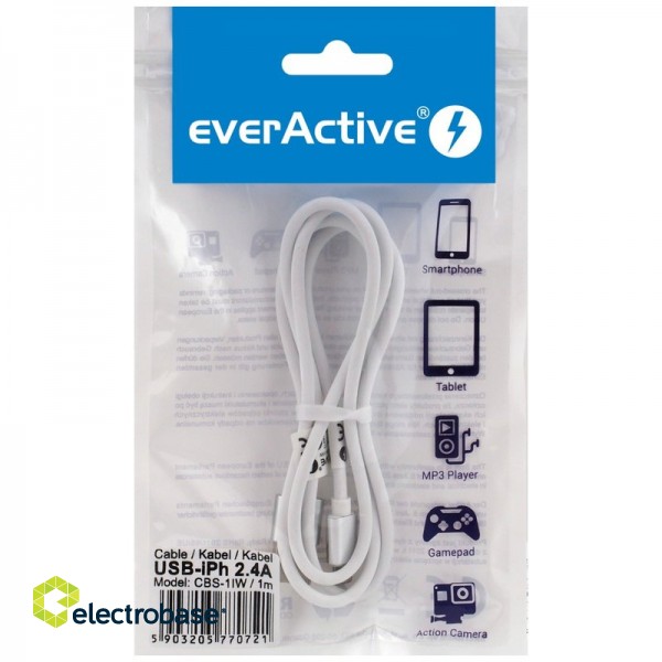 iPhone-lightning/USB A 1,0м everActive CBS-1IW в упаковке 1 шт. фото 2